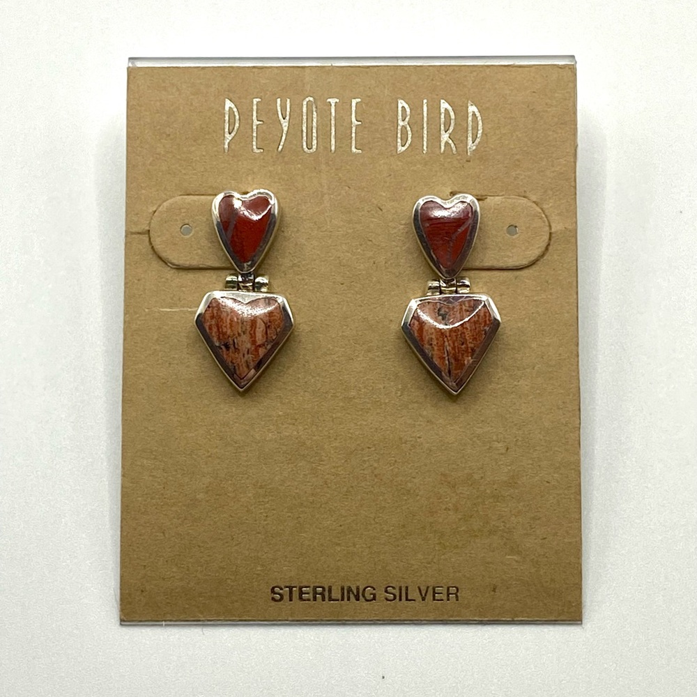NWT Peyote Bird Sterling Silver Heart Earrings - Red